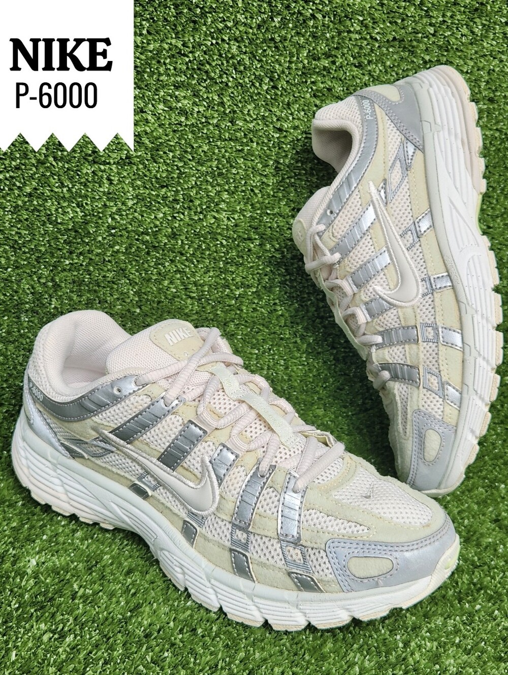 Nike P-6000 Women's Size 6.5 Athletic-Casual Cream/Olive Leather Sneakers Shoes